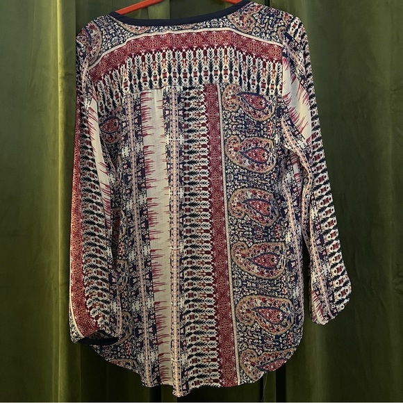 Lucky Brand Blue & Burgundy V-Neck Blouse Size XL - Picture 3 of 3